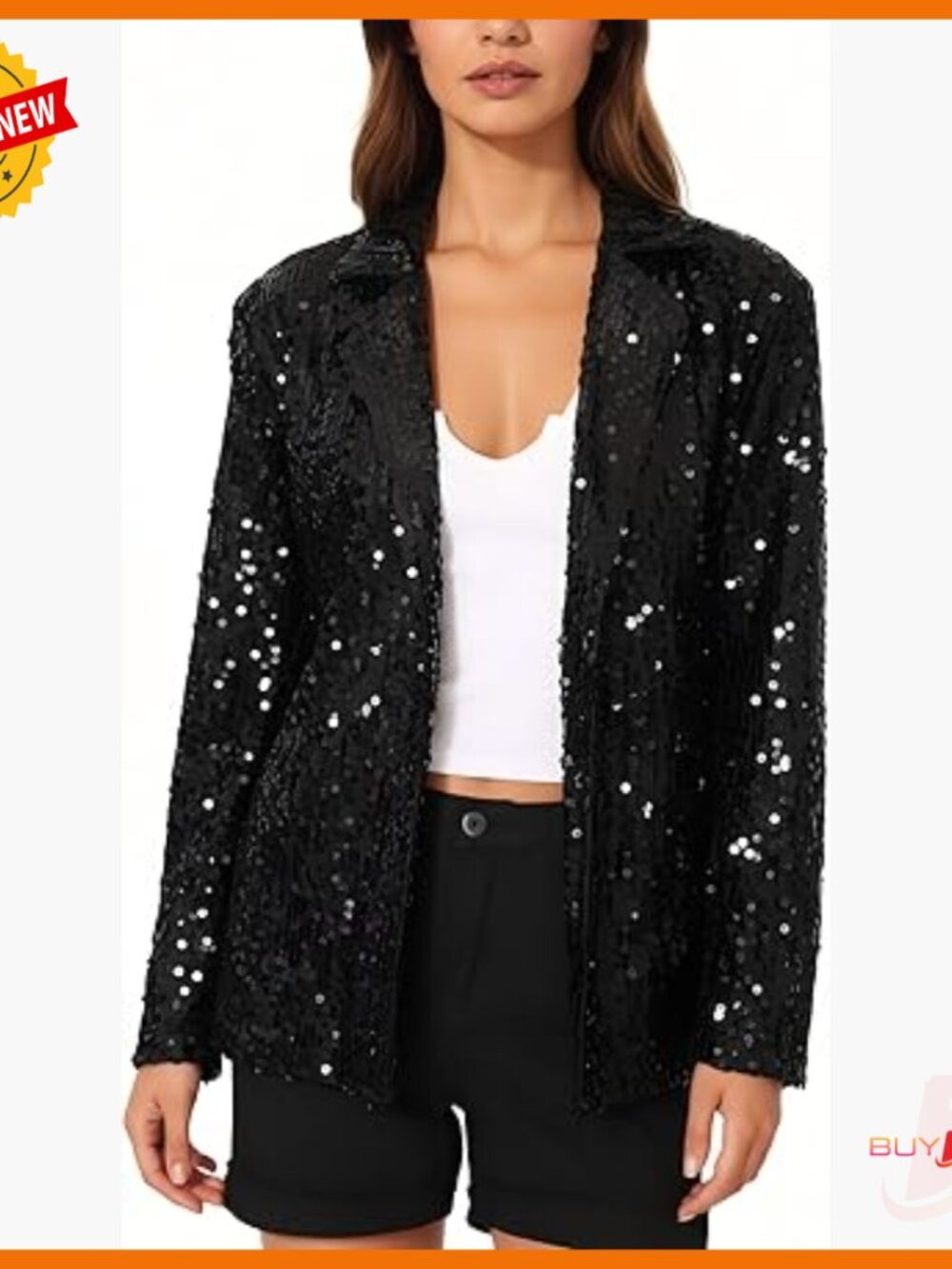 Sparkle Sequin Blazer Jacket Long Sleeve Open Front Pockets Work Wear